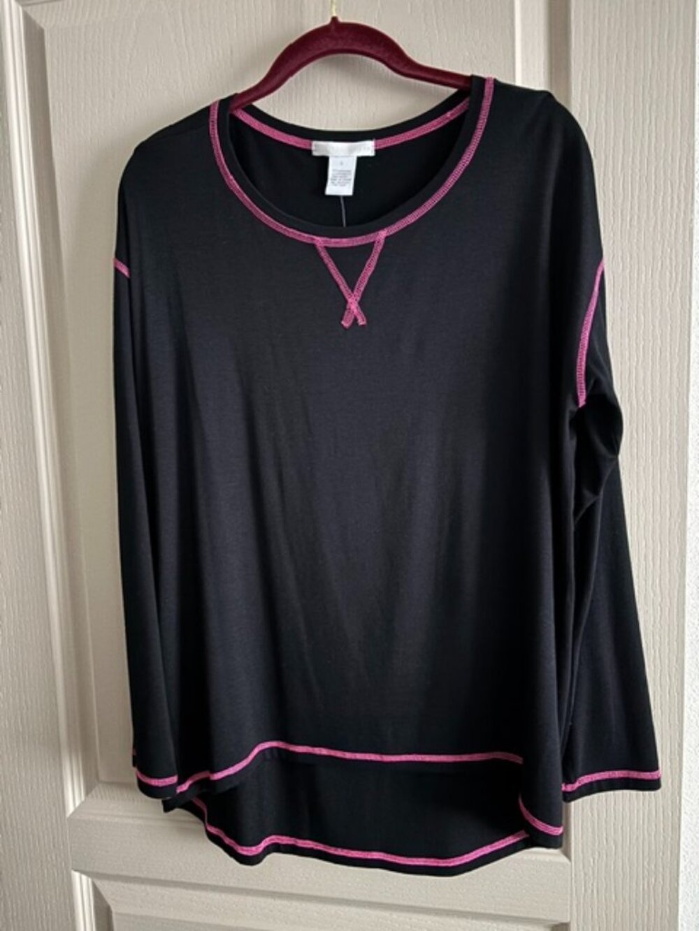 Design History Women's L Hi-Lo Onyx w/Pink Trim Scoop Neck Tunic Soft NWT